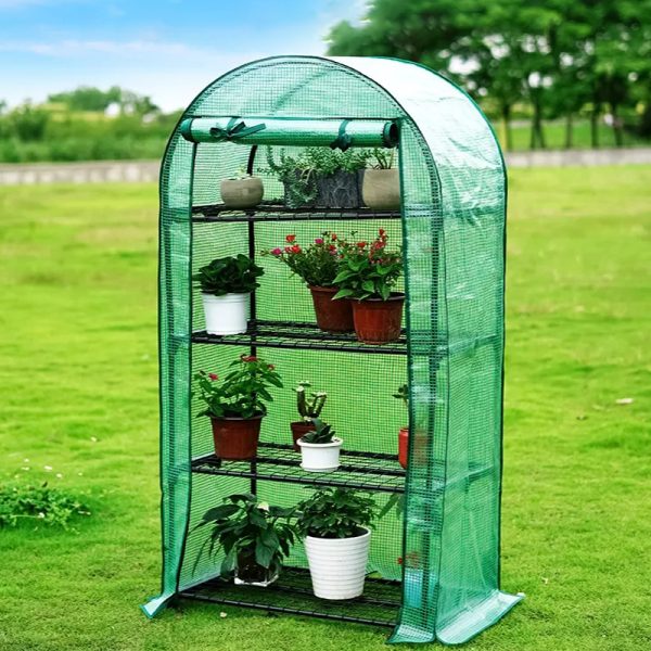 garden plant greenhouse with 4 tiers shelves and PE cover