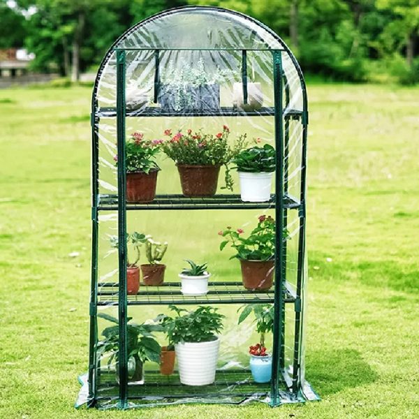 garden small portable greenhouse with pvce cover and shelves