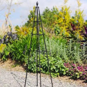 Teepee obelisk trellis for suppoting potted plants