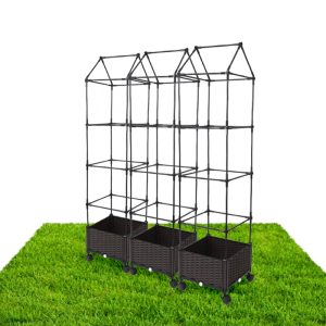 multiple balcony tamatoes planter box with plant trellis