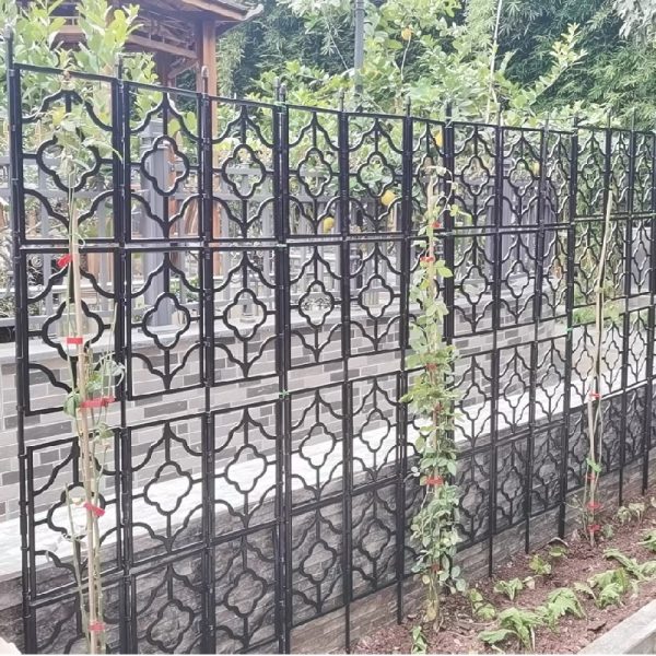 multiple free standing plant trellis link together as privacy screen
