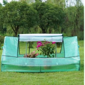 outdoor garden plant protection tent in winter with ventilation window