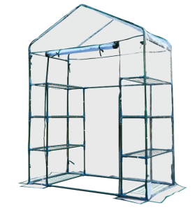 outdoor portable greenhouse with pvc over and 4 tiers shelves